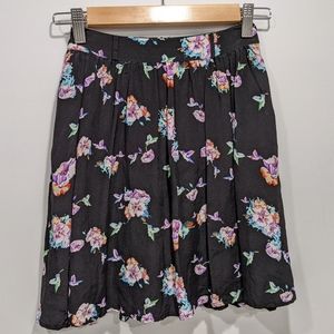 YUMI KIM Silk Skirt - Black Neon Hummingbird Print